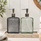 Set Of 2 Glass Embossed Pure Soap Dispensers