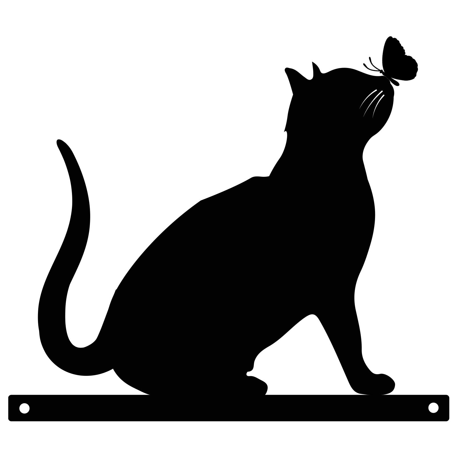 Black Metal Cat With Butterfly Fence Topper