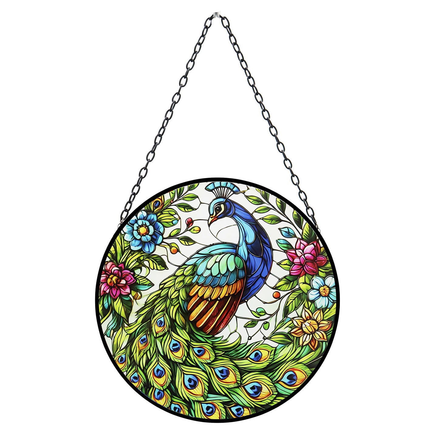Hanging Stained Glass Peacock Suncatcher