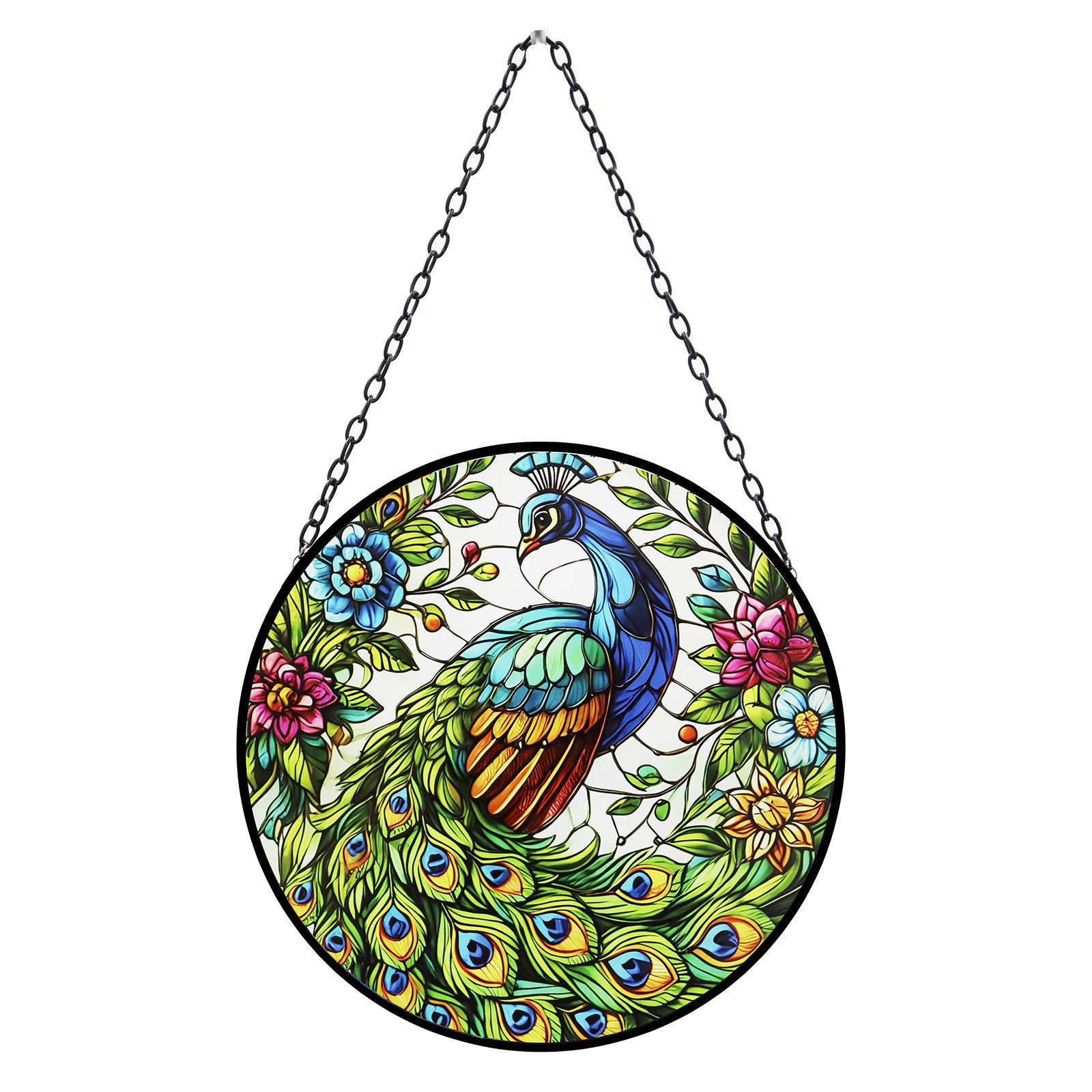 Hanging Stained Glass Peacock Suncatcher