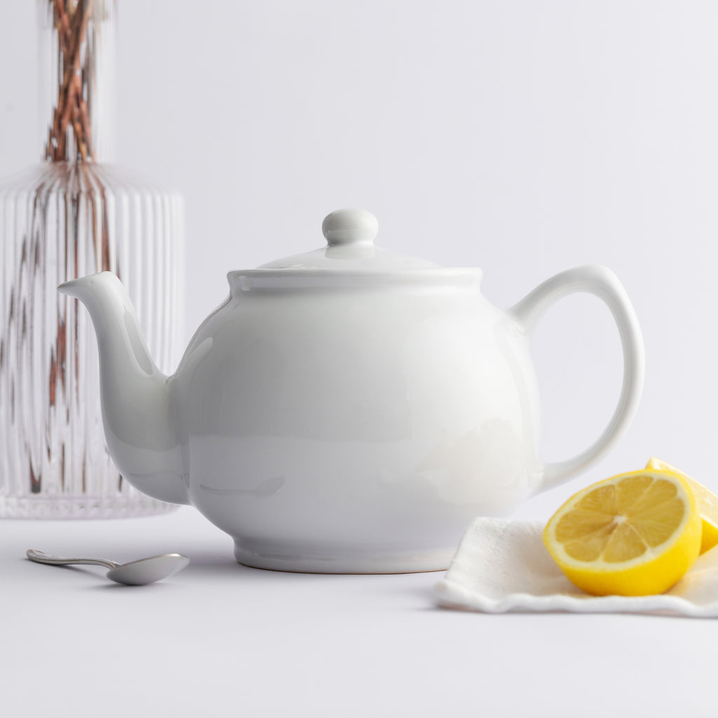 White Stoneware 6 Cup Teapot