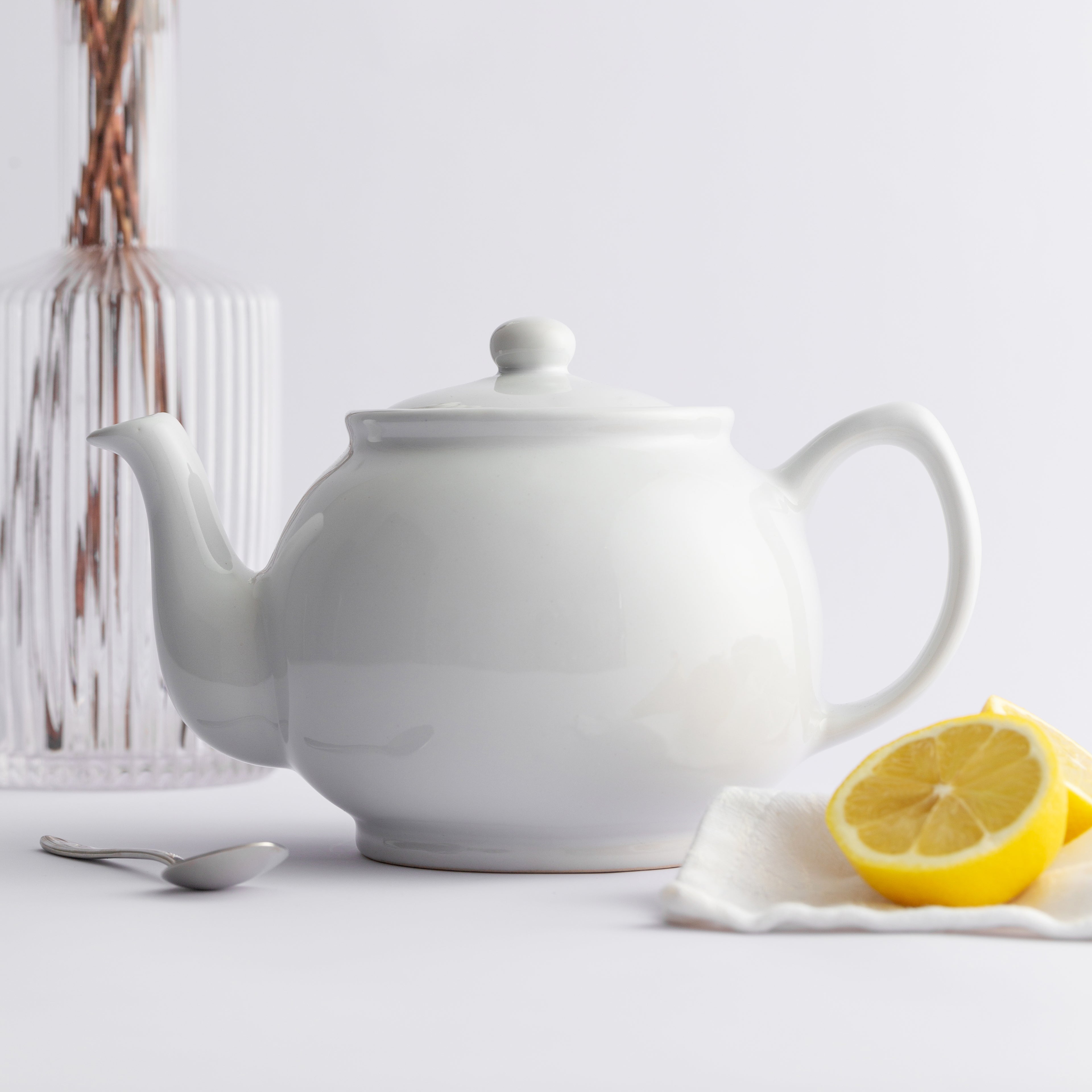 White Stoneware 6 Cup Teapot