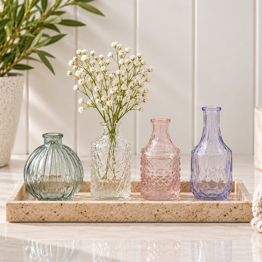 Set Of 4 Pastel Glass Posy Bottle Vases