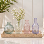 Set Of 4 Pastel Glass Posy Bottle Vases