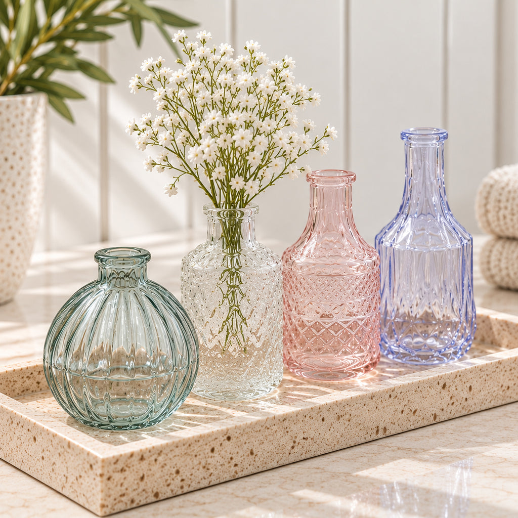 Set Of 4 Pastel Glass Posy Bottle Vases