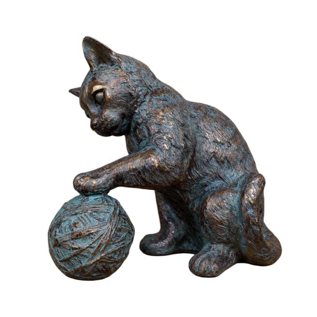 Bronze Cat Playing With Wool Ball Ornament