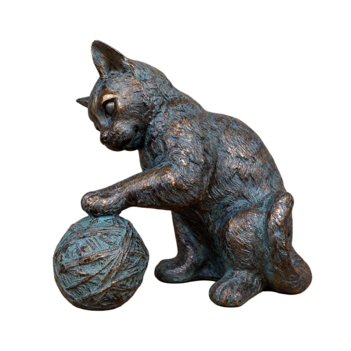 Bronze Cat Playing With Wool Ball Ornament