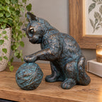 Bronze Cat Playing With Wool Ball Ornament