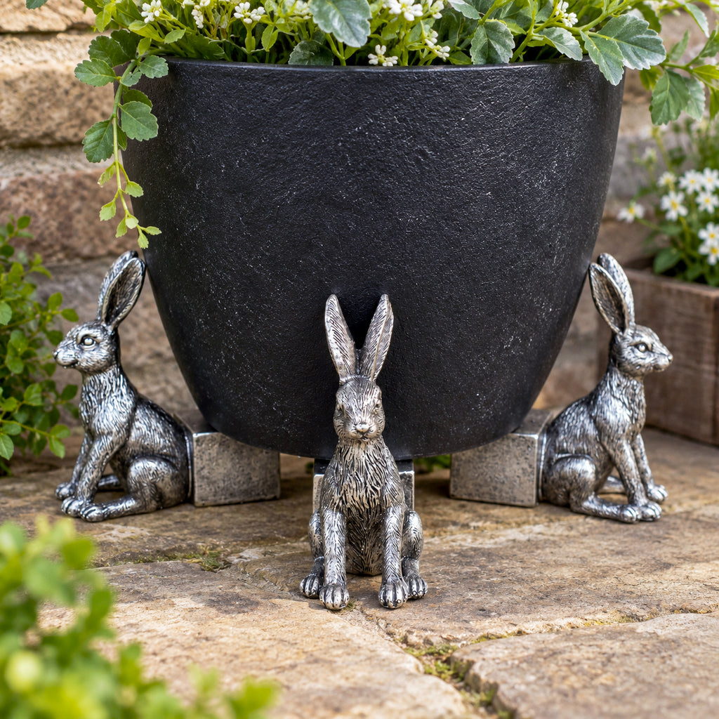 Set Of 3 Silver Rabbit Plant Pot Stands