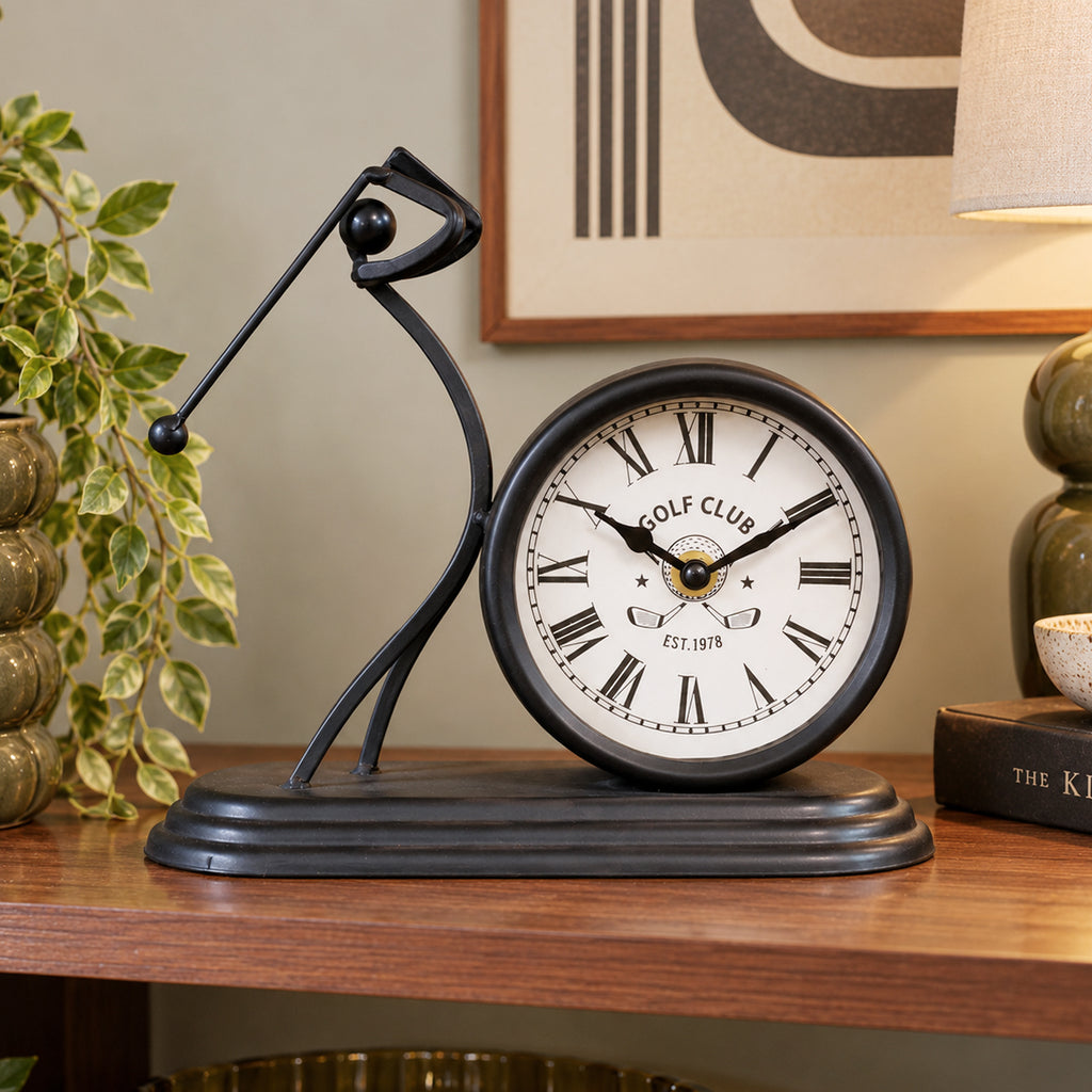 Golfer Swinging Golf Club Mantel Clock