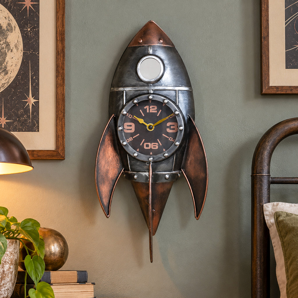 Vintage Metal Rocket Wall Clock