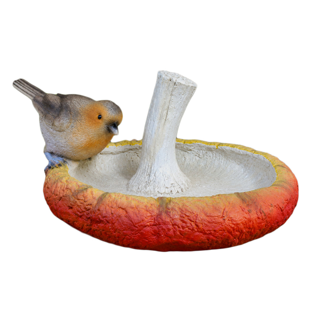 Robin on Mushroom Garden Bird Feeder