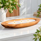 Teak Root Wooden Boat Shaped 3 Wick Candle Bowl