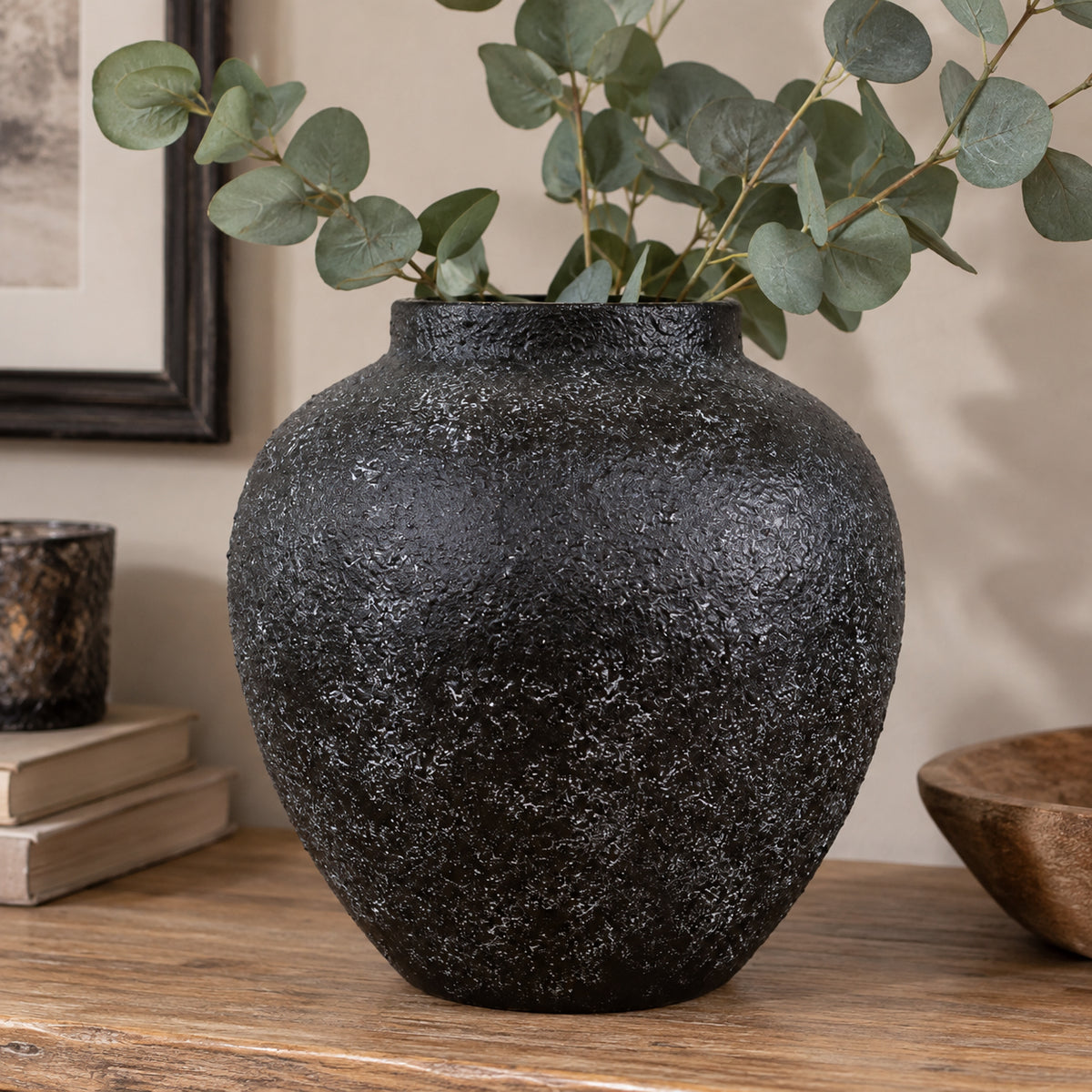 Black Textured Metal Vase