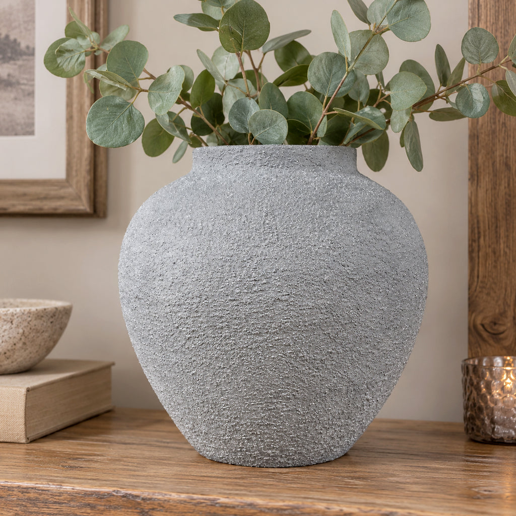 Grey Textured Metal Vase