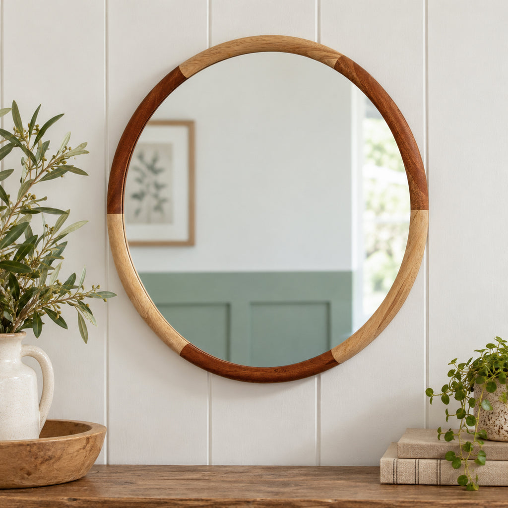 Two Tone Wooden Round Wall Mirror