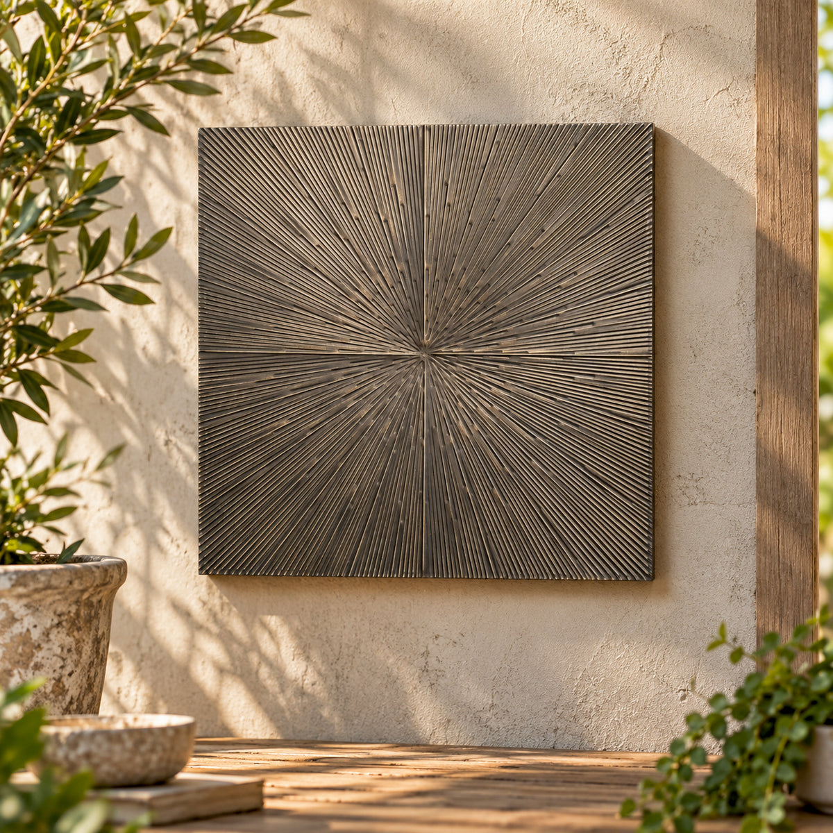Textured Sunburst Metal Decorative Wall Panel