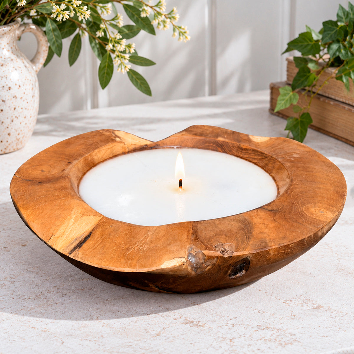 Teak Root Wooden Round Candle Bowl