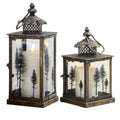 Set Of 2 Antique Gold Tree Glass Candle Lanterns