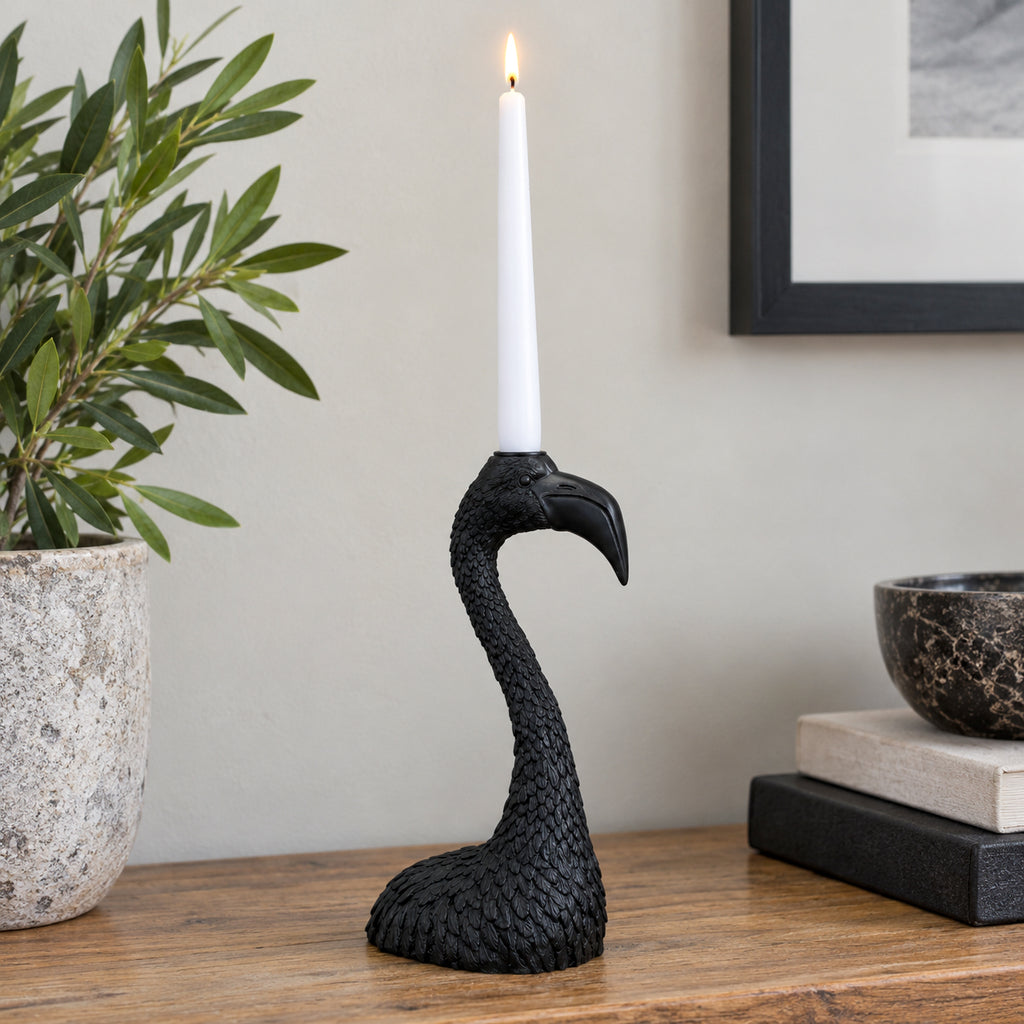 Black Flamingo Bird Candlestick Holder