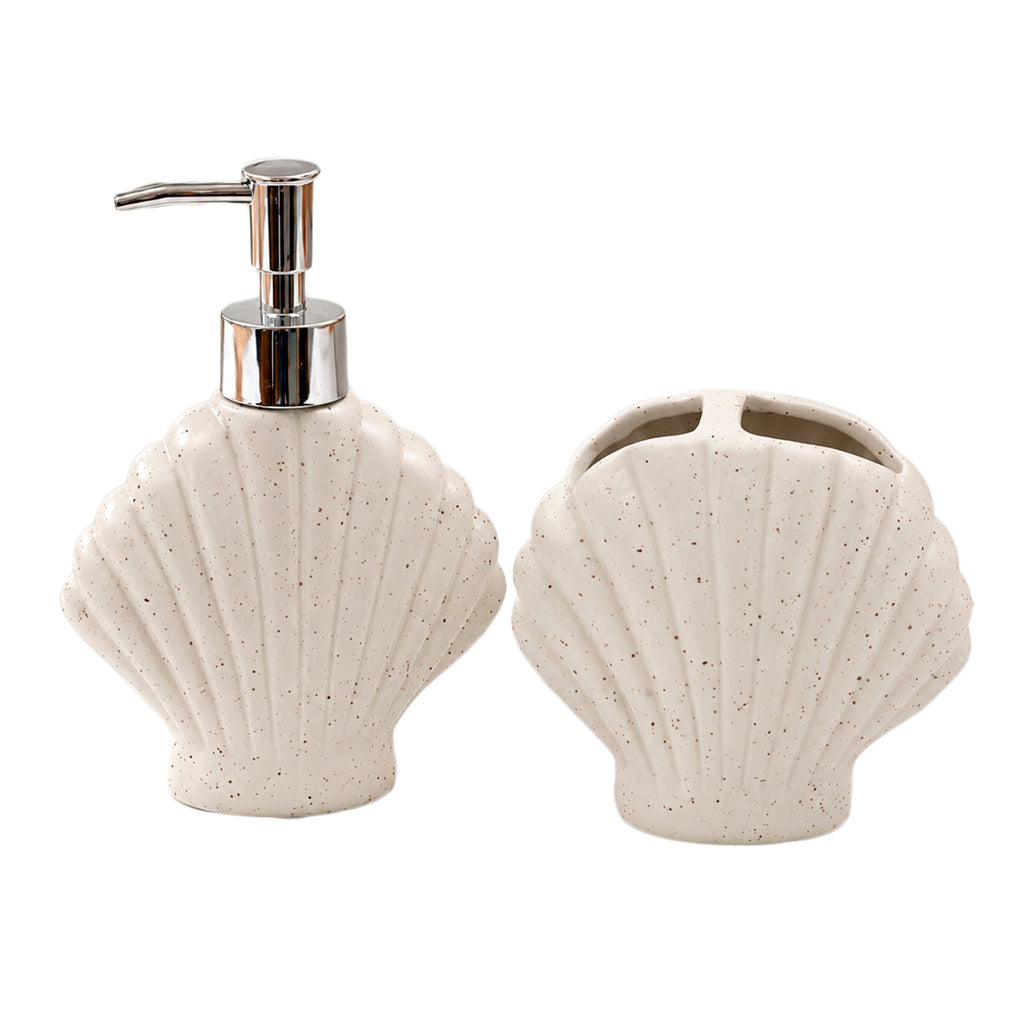 Set of 2 Speckled Shell Bathroom Accessories