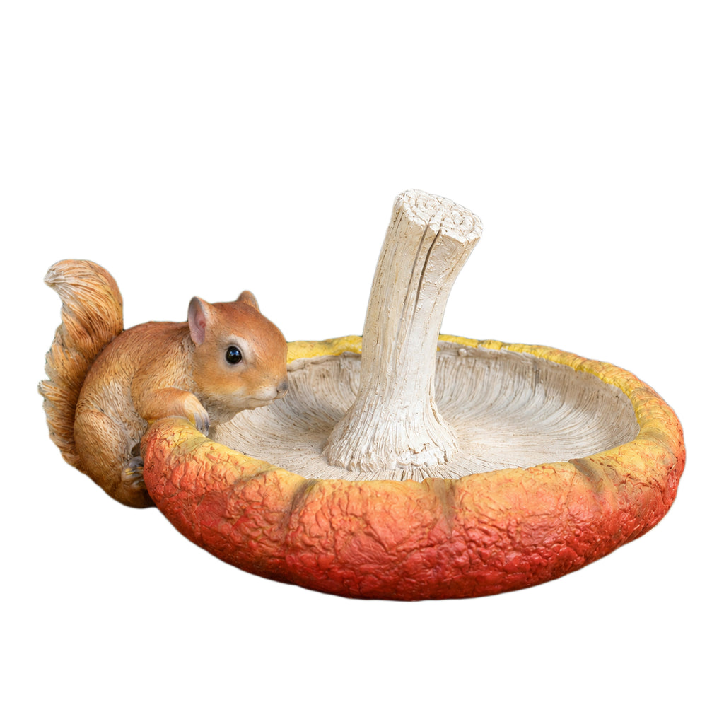 Squirrel on Mushroom Garden Bird Feeder