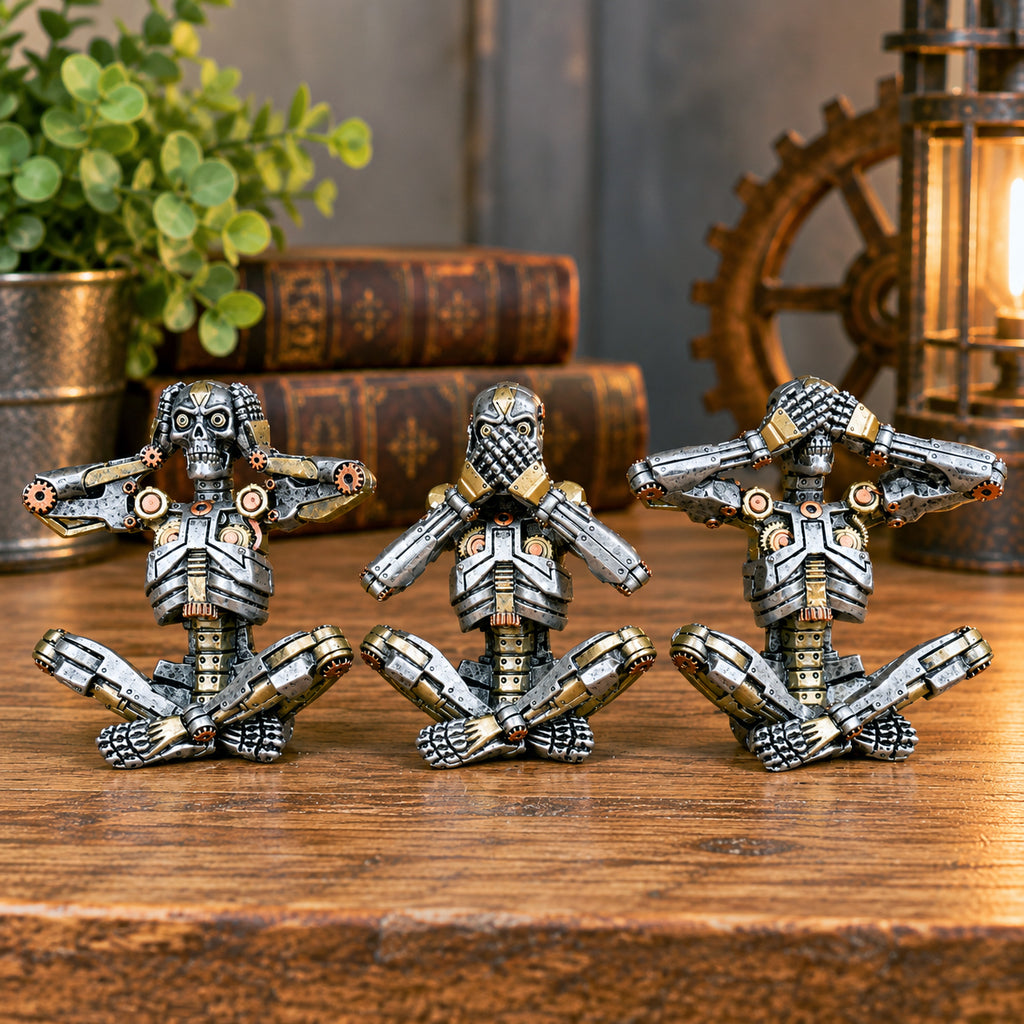 Set Of 3 Wise Steampunk Skeleton Ornaments