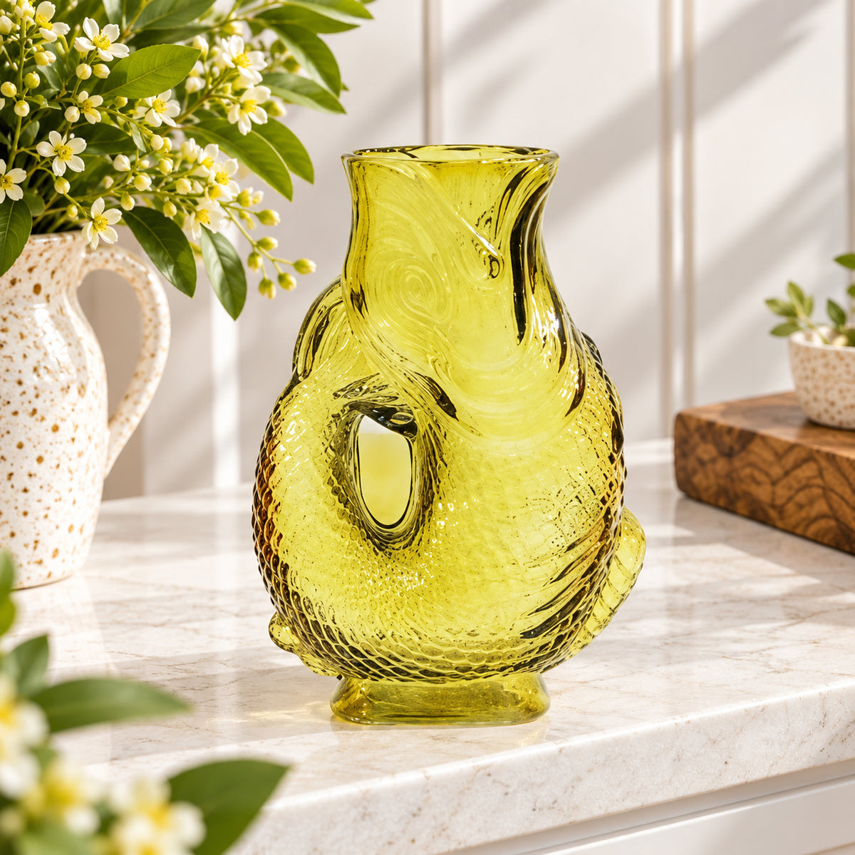 Eclectic Green Glass Fish Vase
