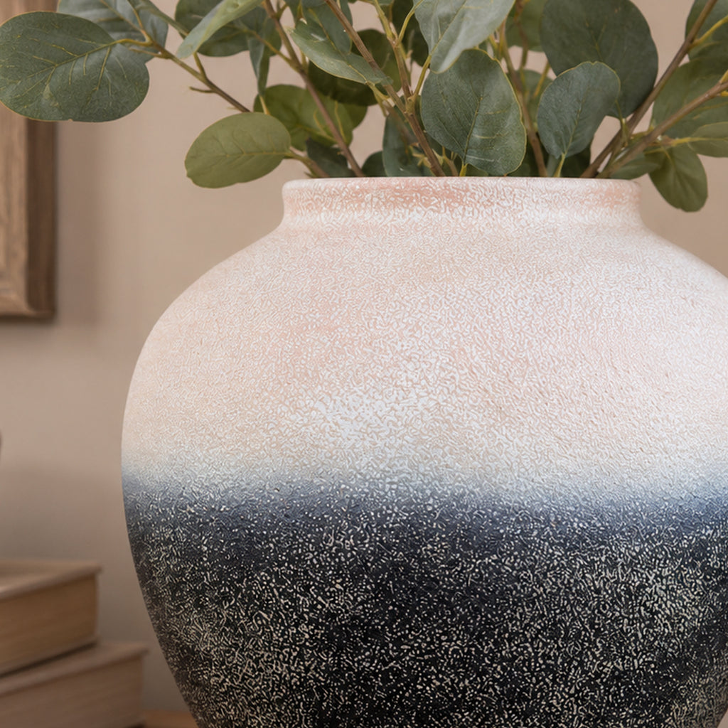 Pink White & Black Ombre Textured Metal Vase
