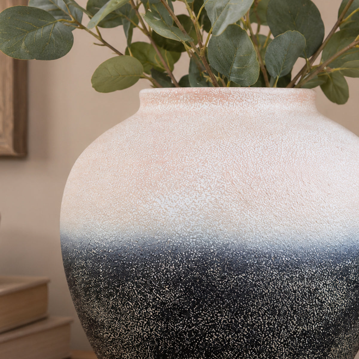 Pink White & Black Ombre Textured Metal Vase