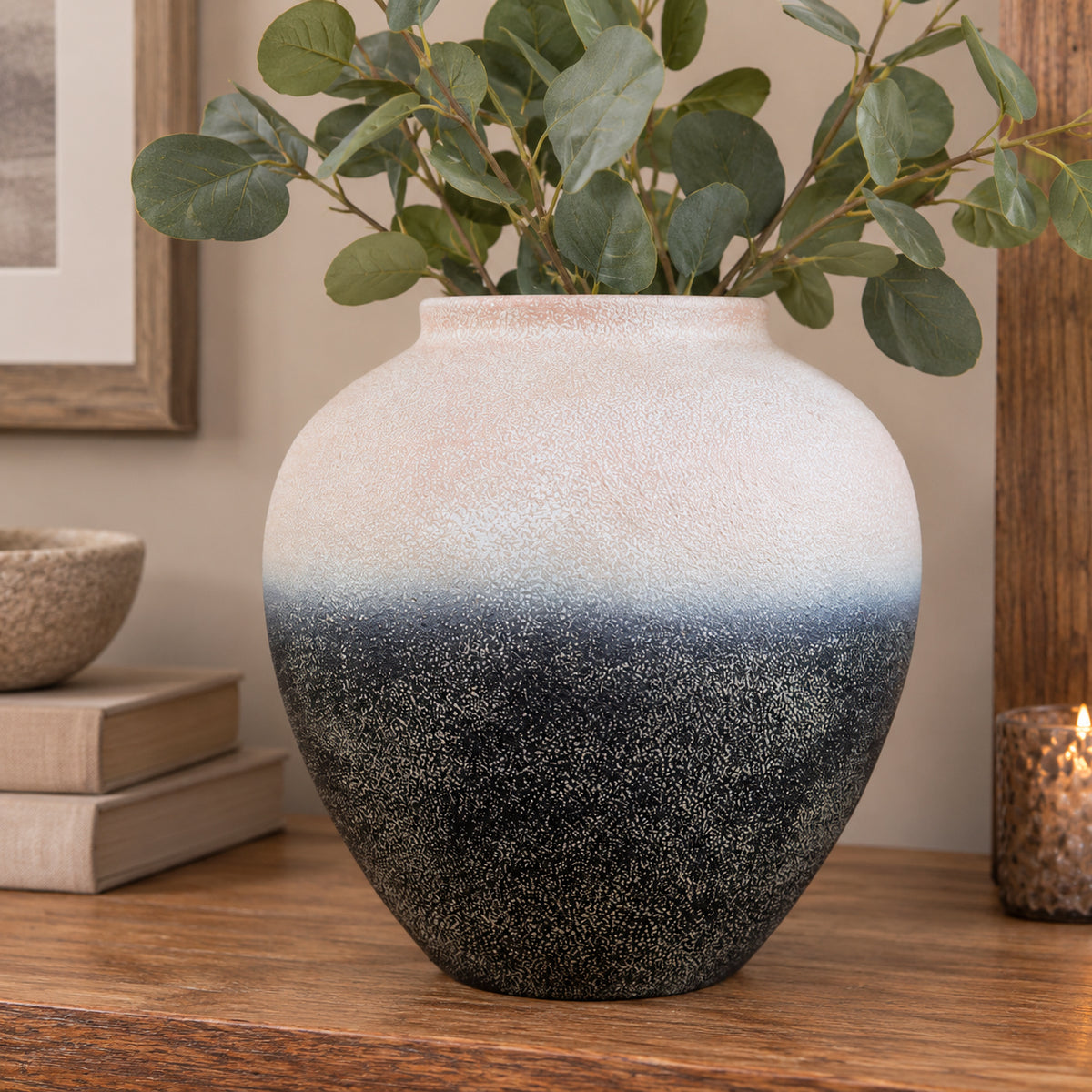 Pink White & Black Ombre Textured Metal Vase