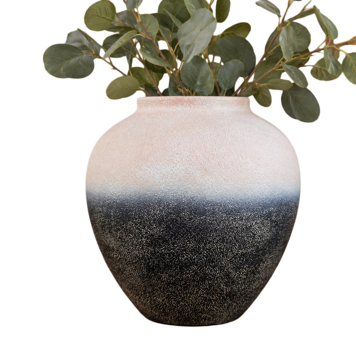 Pink White & Black Ombre Textured Metal Vase
