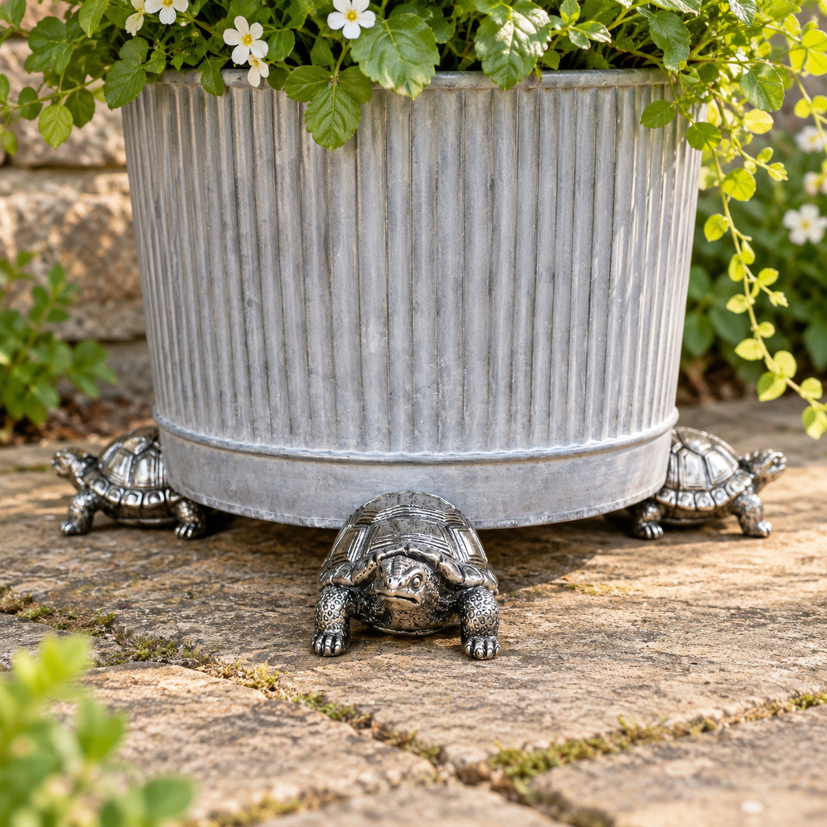 Set Of 3 Silver Tortoise Plant Pot Stands