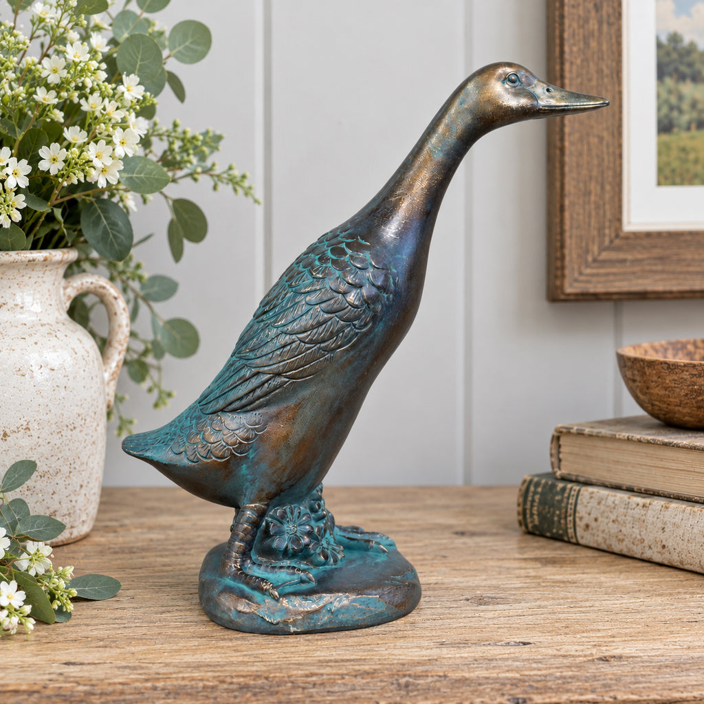 Verdigris Bronze Resin Duck Ornament
