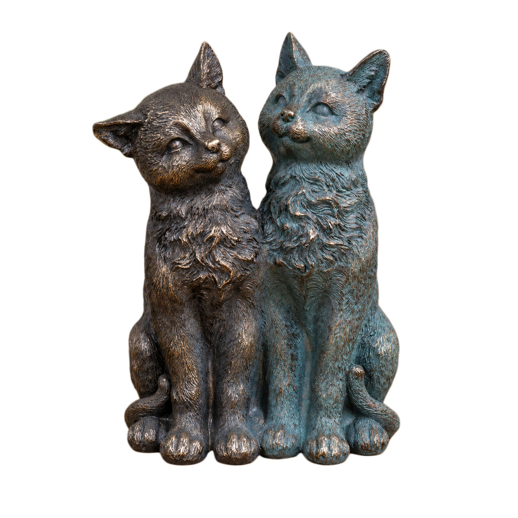 Antique Verdigris Bronze Pair Of Cats Ornament