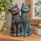 Antique Verdigris Bronze Pair Of Cats Ornament