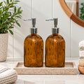 Set Of 2 Brown Ribbed Glass Soap Dispensers