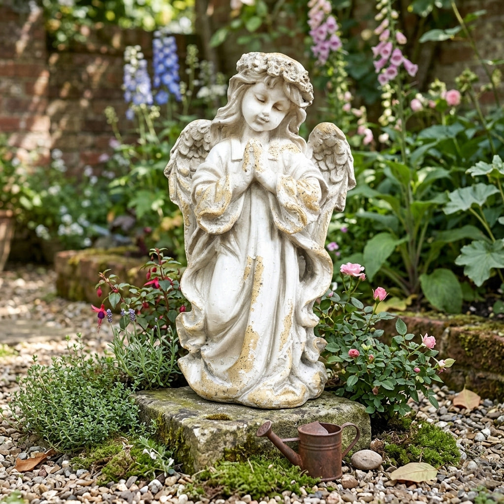 Distressed Angel Cherub Statue