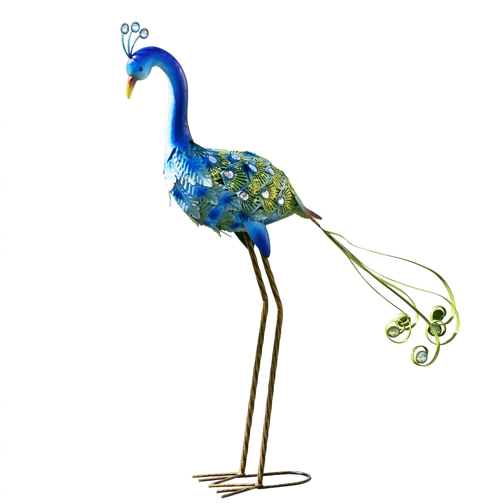 Blue Metal Peacock Garden Ornament
