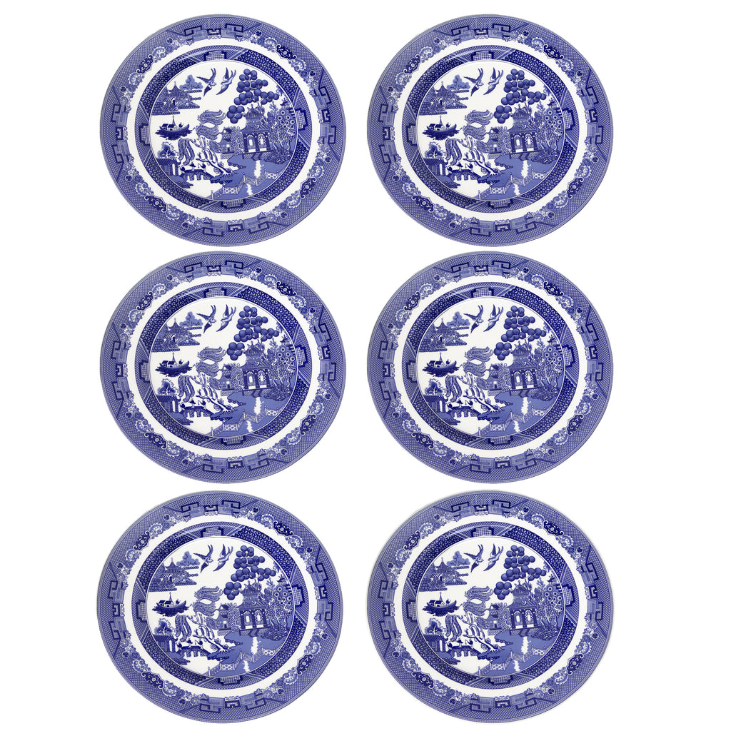 Set Of 6 Ceramic Blue Willow Dinner Plates 27cm
