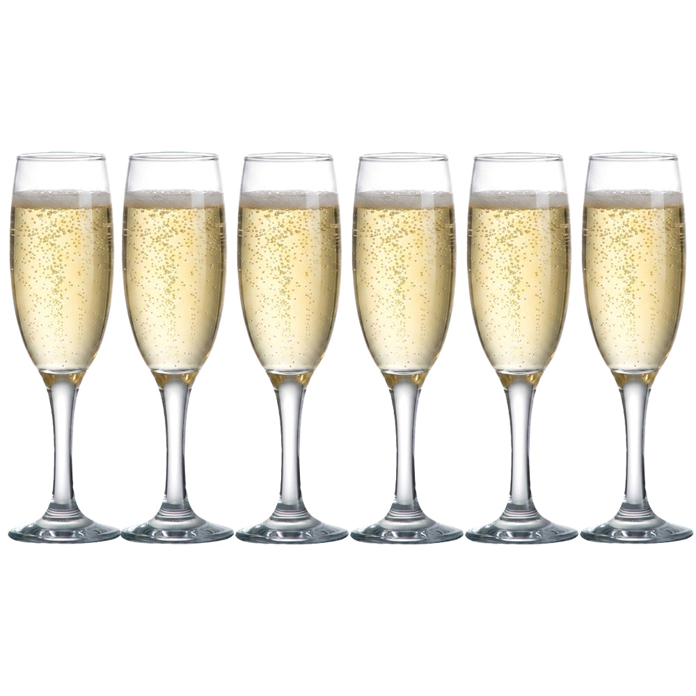 Set Of 6 Stemmed Champagne Flutes 220ml