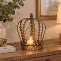 Teelichthalter mit Krone aus Golddraht und Metall, 23 cm