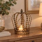 Teelichthalter mit Krone aus Golddraht und Metall, 23 cm