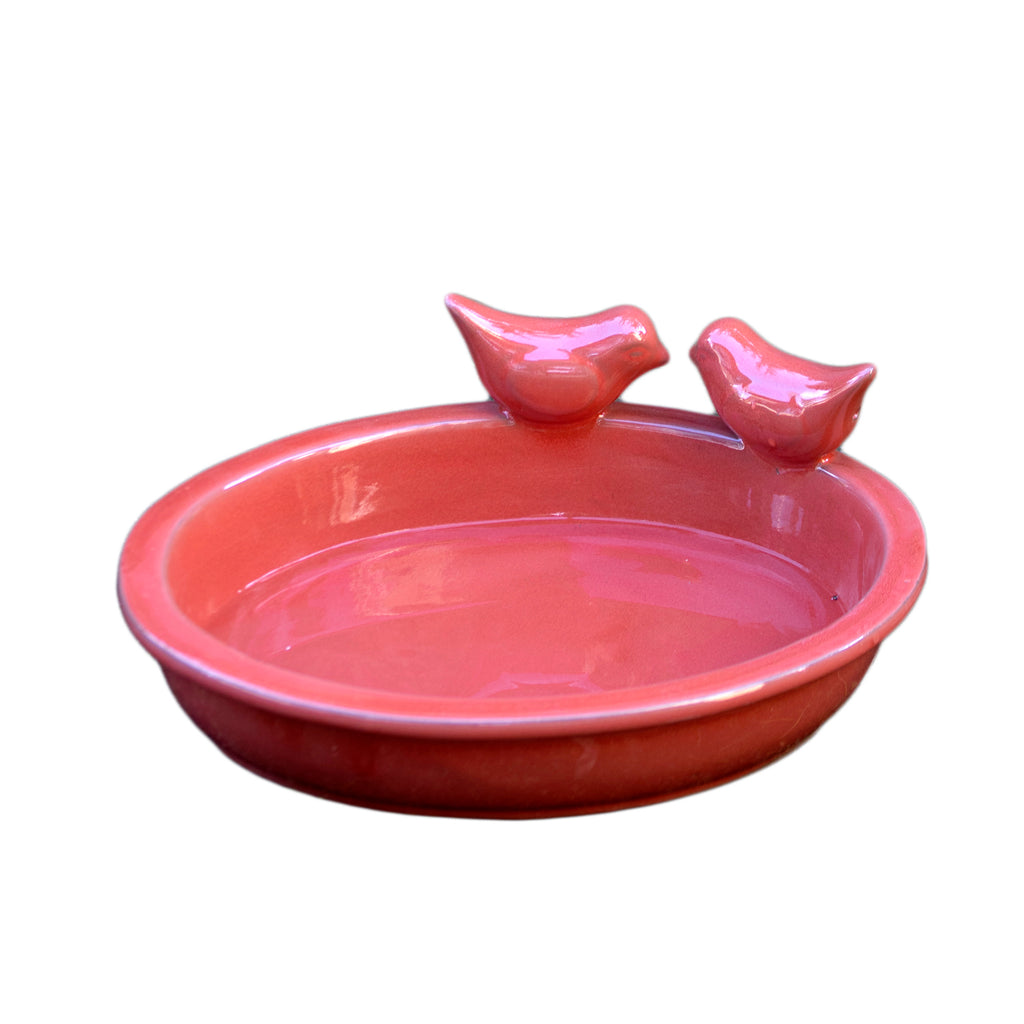 Desert Red Oval Ceramic Bird Bath
