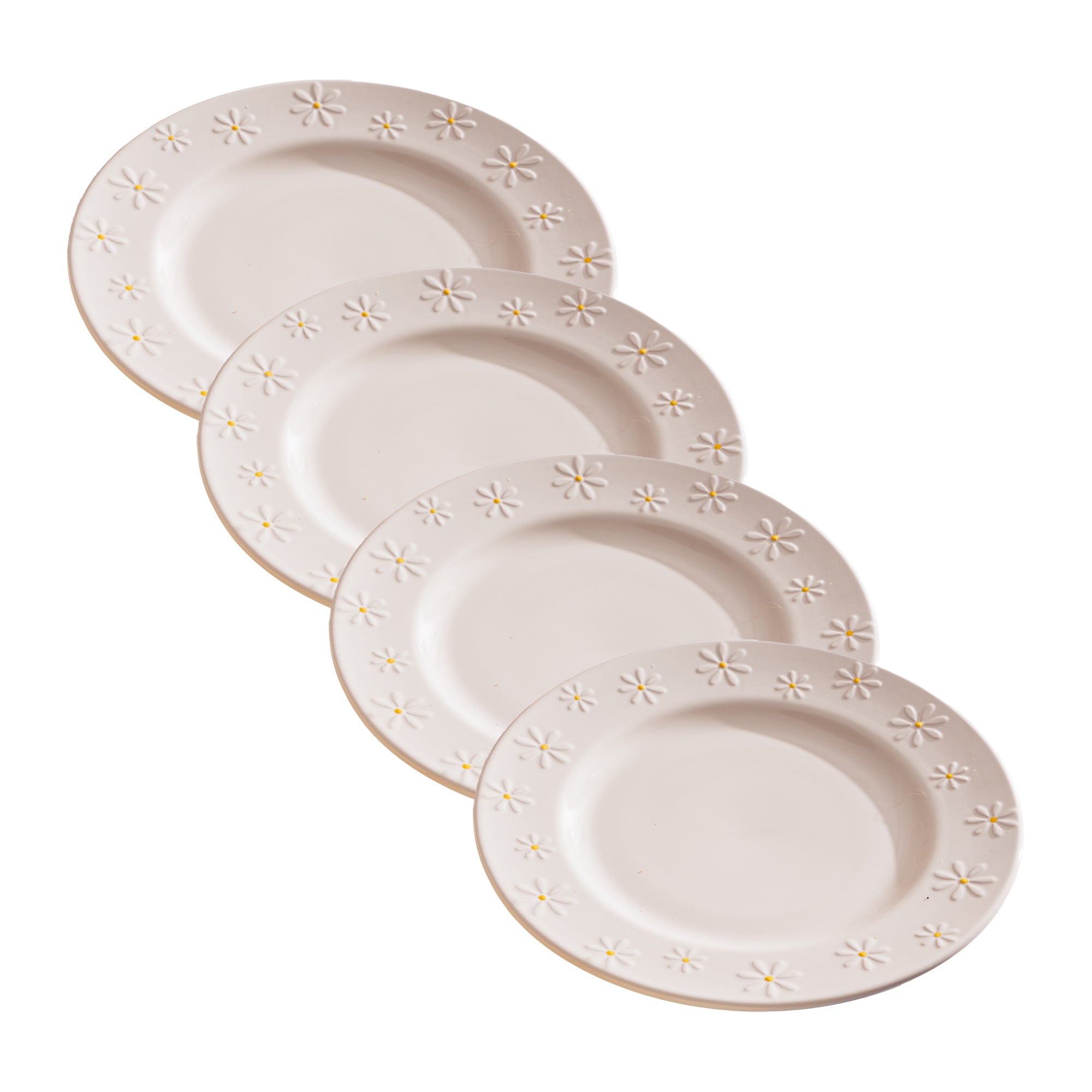 Set Of 4 White Daisy Dinner Plates
