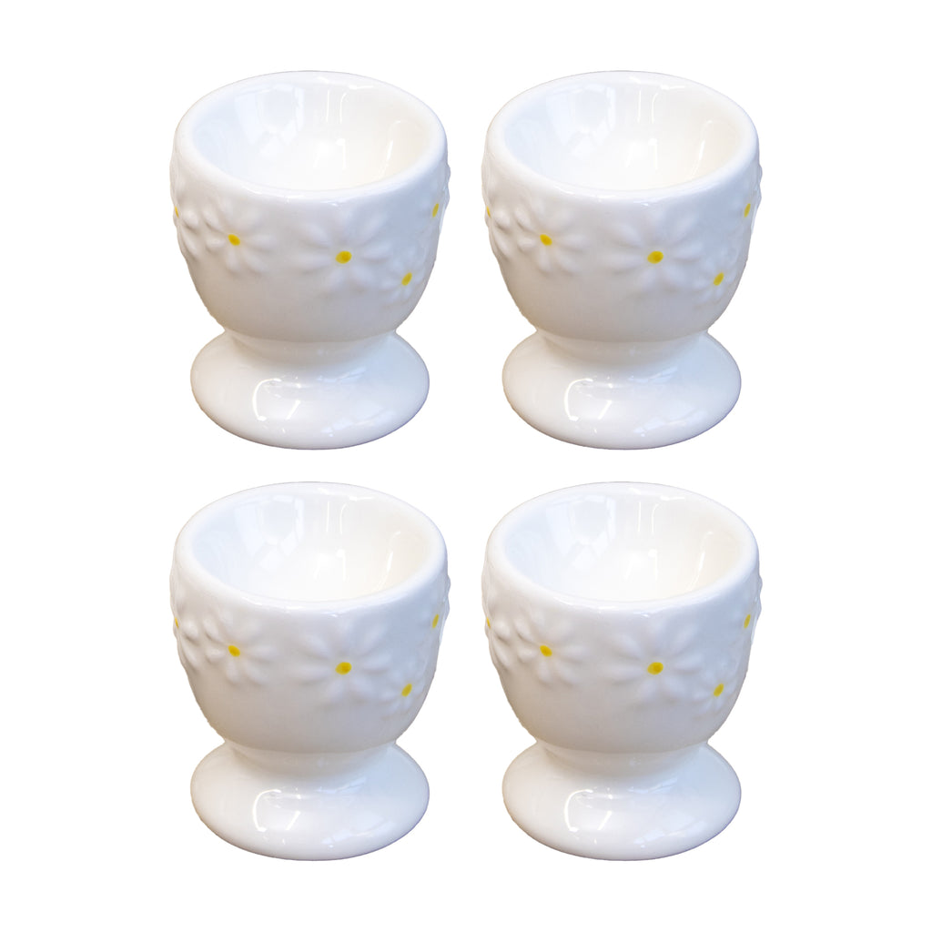 Set Of 4 White Daisy Egg Cups