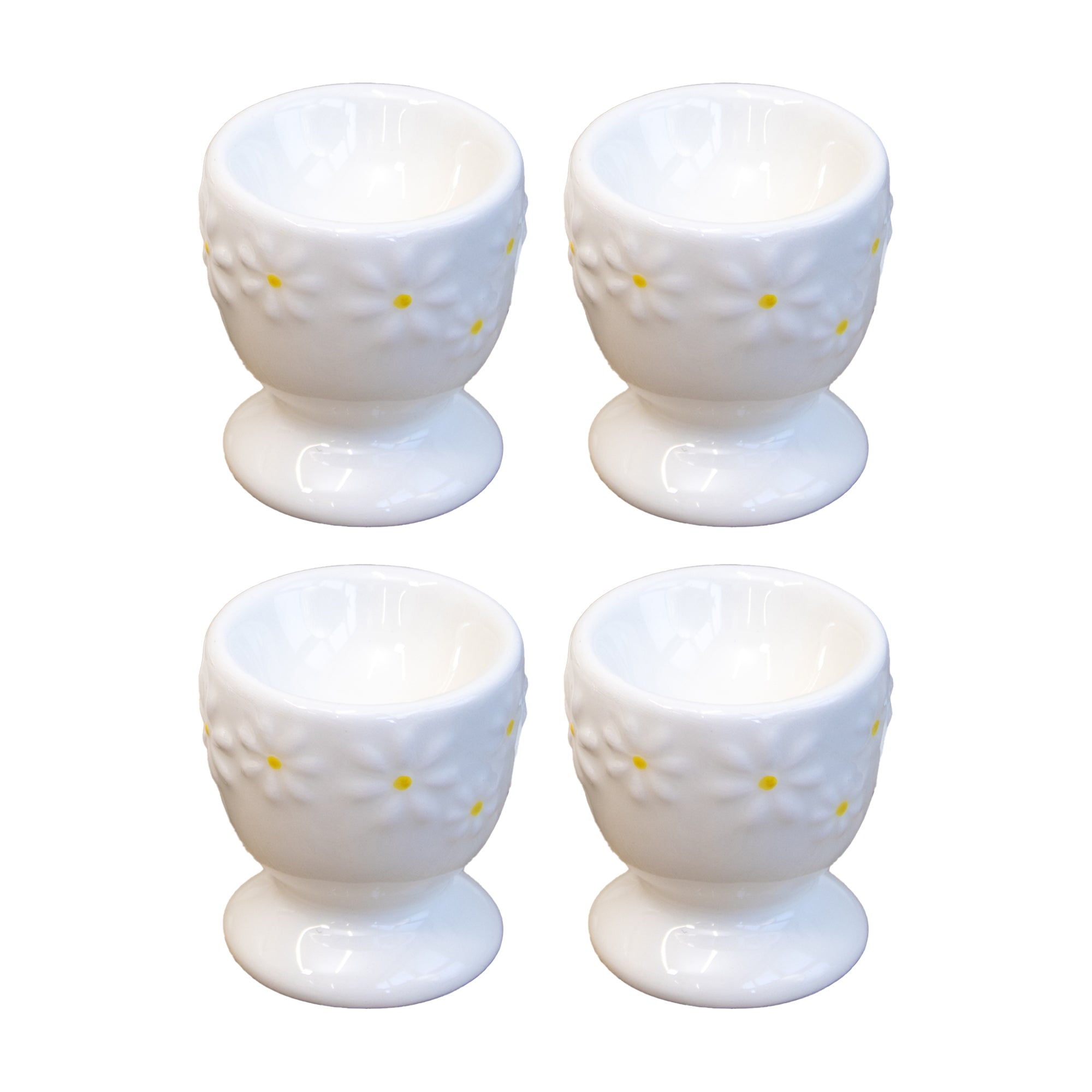 Set Of 4 White Daisy Egg Cups