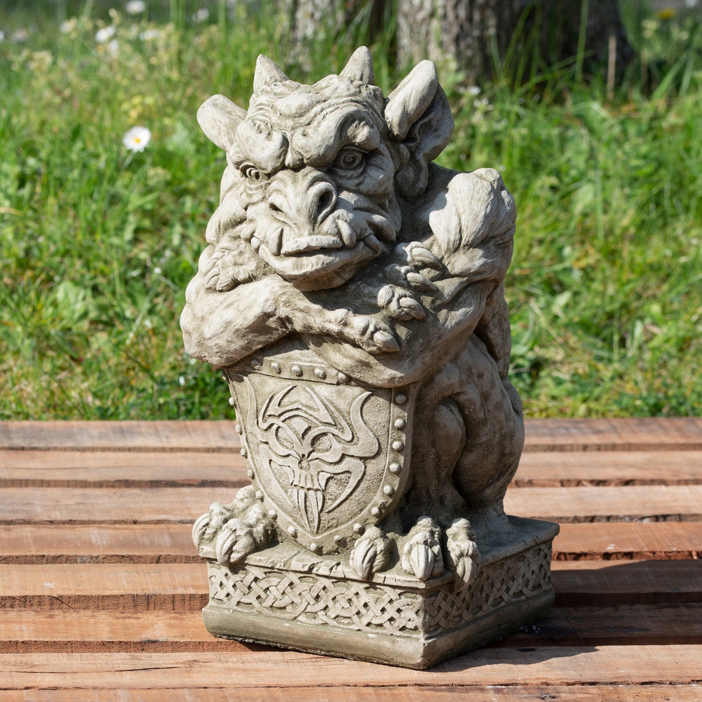 Heavy Stone Shield Gargoyle Statue