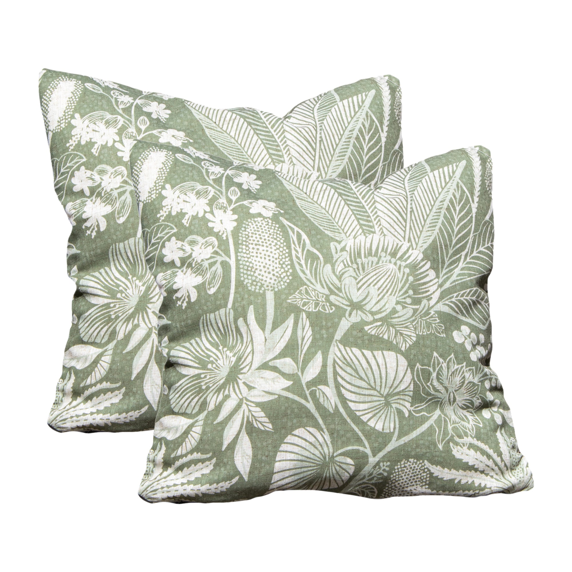 Set Of 2 Green Floral Outdoor Cushions