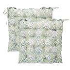 Set Of 2 Green Floral Cotton Outdoor Seat Pads